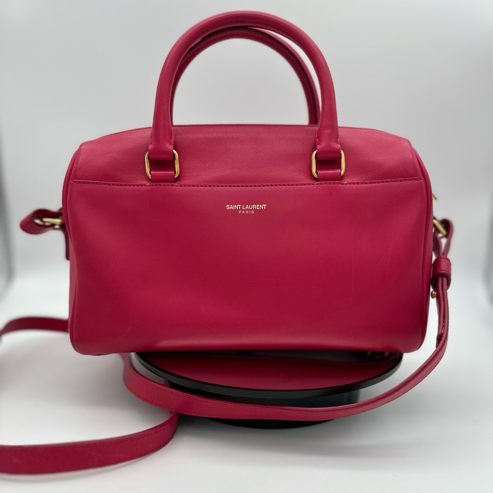 Authentic SAINT LAURENT Classics Baby Duffle Satchel Crossbody Bag in Pink